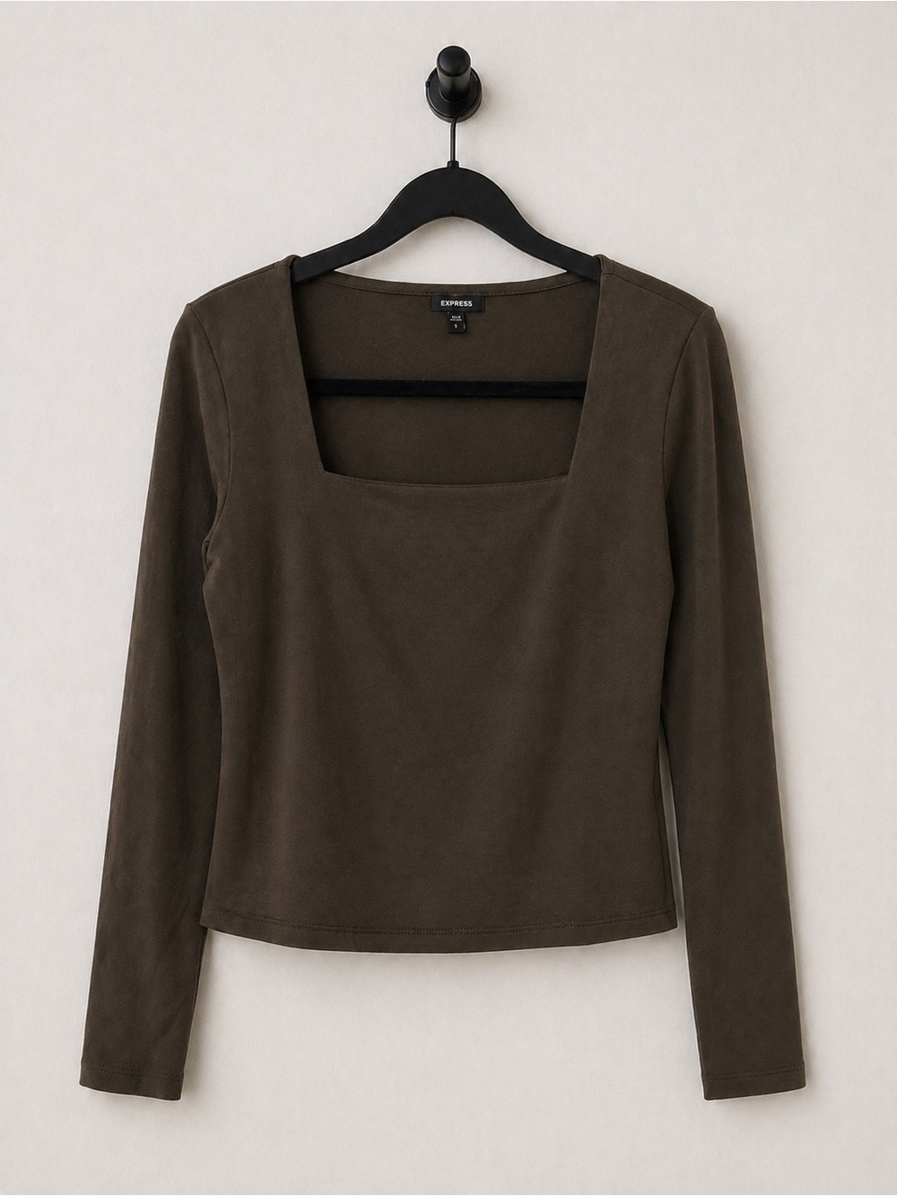 Express Square Neck Top Long Sleeve Brown Size L NWT Stretch
